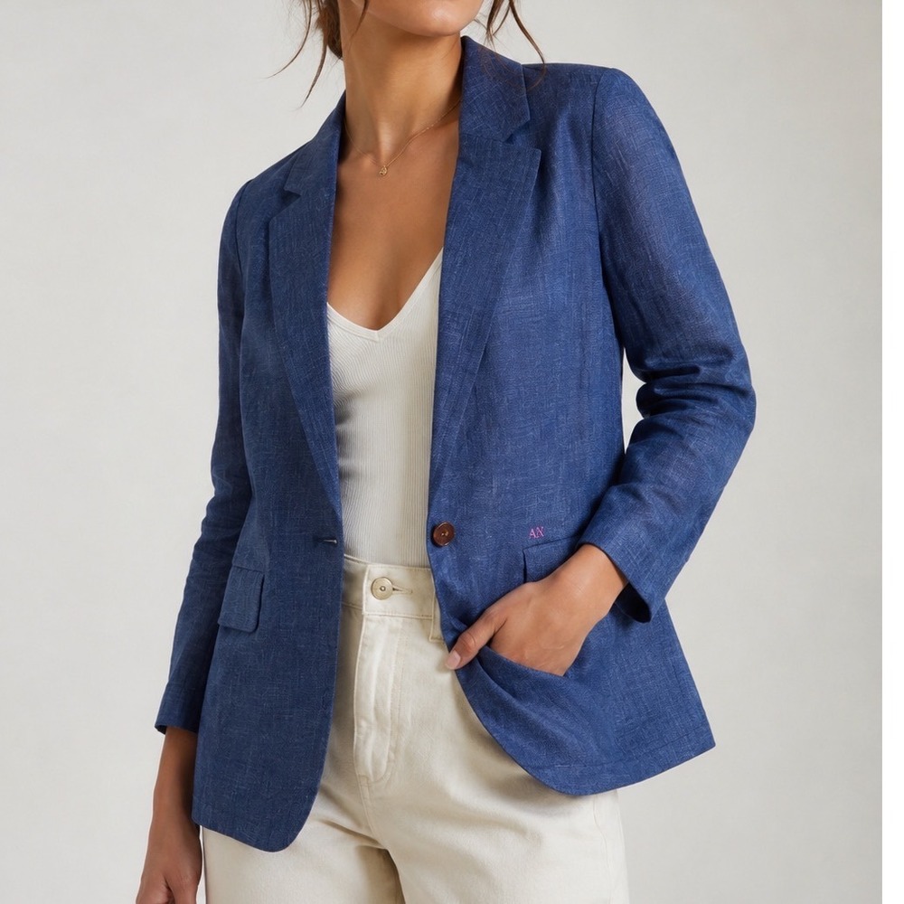 Armani Exchange Blue Chambray Style Single Button Blazer Jacket Size 2 ep